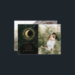 Celestial Gold Two Photo Wedding Thank You Card<br><div class="desc">Our "Celestial Emerald Gold" collection features a beautiful crescent moon with gold stars in various designs on a velvety emerald green background paired with elegant fonts. Easy to you to customise and you can choose among many items from this collection in our store.</div>