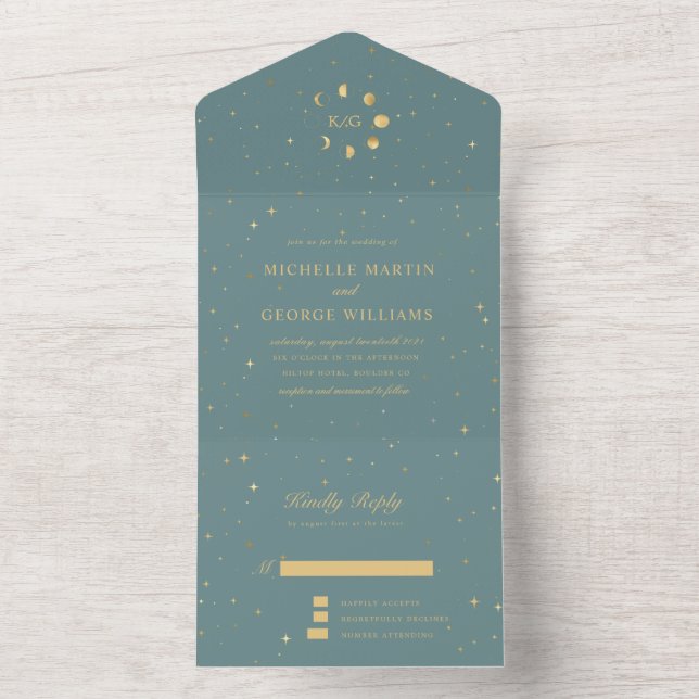Celestial Gold Wedding All In One Invitation (Inside)