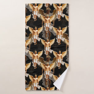 Celestial Golden Angels Pattern Design Bath Towel