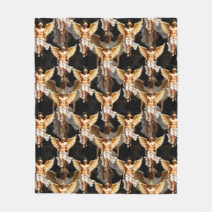 Celestial Golden Angels Pattern Design Fleece Blanket