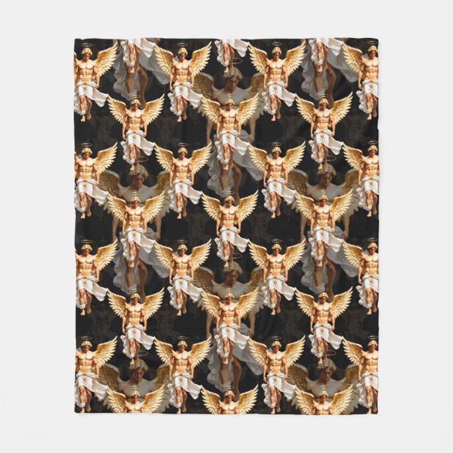 Celestial Golden Angels Pattern Design  Fleece Blanket (Front)