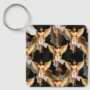 Celestial Golden Angels Pattern Design Key Ring