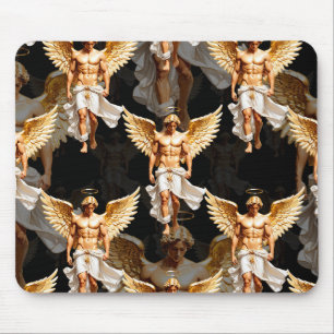 Celestial Golden Angels Pattern Design Mouse Mat