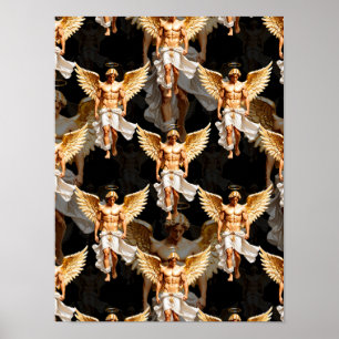 Celestial Golden Angels Pattern Design  Poster