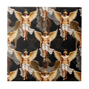 Celestial Golden Angels Pattern Design Tile