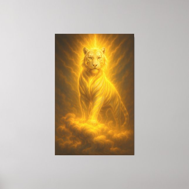 Celestial Golden Ascension White Tiger – Divine Ri Canvas Print (Front)