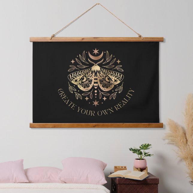 Celestial Golden Moth Hanging Tapestry (Bedroom)