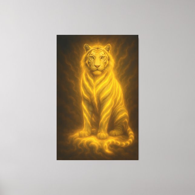 Celestial Golden Seated White Tiger – Divine Aura  Canvas Print (Front)