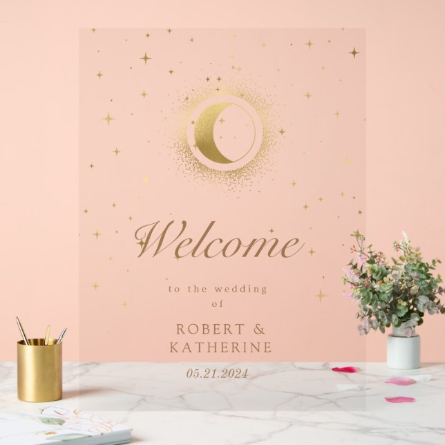 Celestial Golden Stars Moon  Acrylic Sign (Wedding)