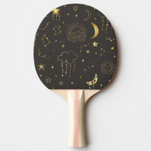Celestial Golden Stars, Moon & Constellations Ping Pong Paddle