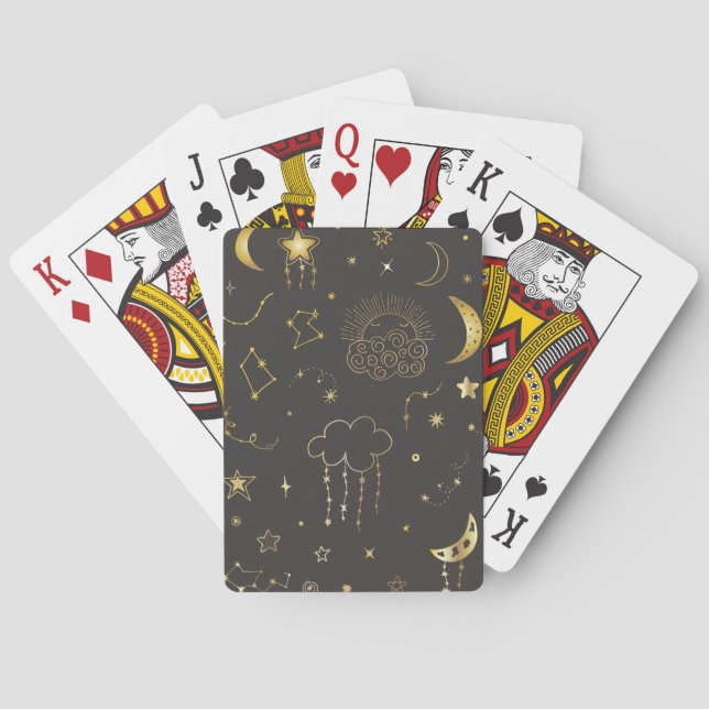 Celestial Golden Stars, Moon & Constellations Playing Cards (Back)