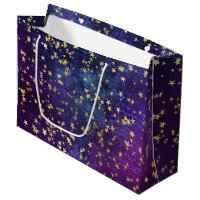 Celestial Golden Stars on Purple Galaxy Background
