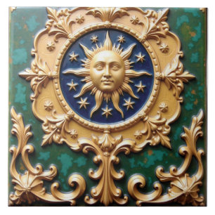 Celestial Golden Sun Plaque Tile