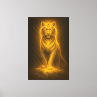 Celestial Golden White Tiger – Divine Halo Fantasy Canvas Print
