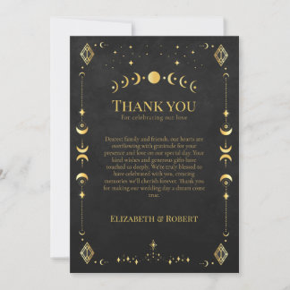 Celestial Gothic Black and Gold Wedding Thank You  Card