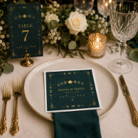 Celestial Gothic Dark Teal Wedding Napkins
