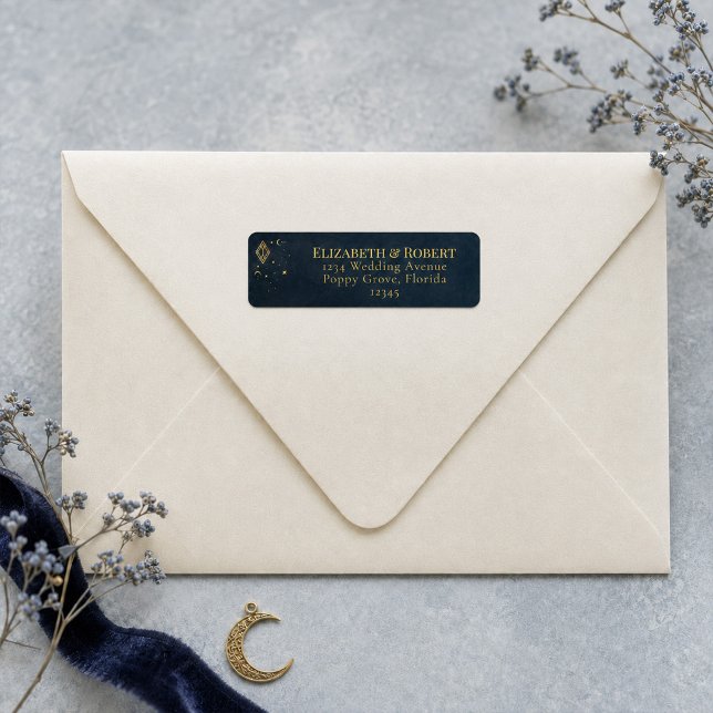 Celestial Gothic Midnight Blue Gold Return Address (Celestial Gothic Midnight Blue Gold Return Address Label)
