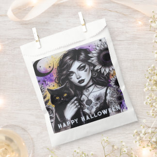 Celestial Gothic Witch and Black Cat Favour Bags