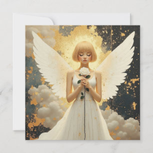 Celestial Grace Pretty Angel and Rose Blank Card