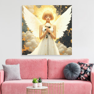 Celestial Grace Pretty Angel and Rose Canvas Print