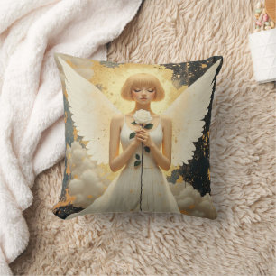 Celestial Grace Pretty Angel and Rose Cushion