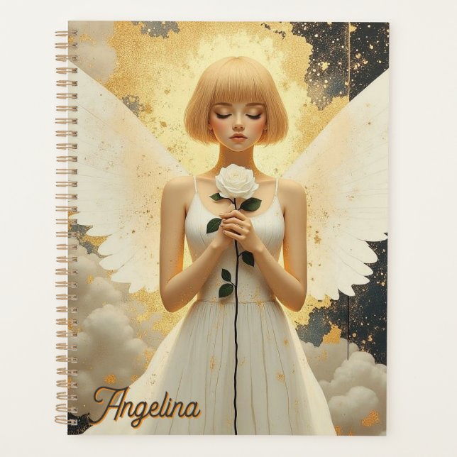 Celestial Grace Pretty Angel and Rose Personalised Planner (Front)