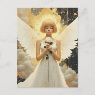 Celestial Grace Pretty Angel and Rose Postcard