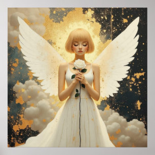Celestial Grace Pretty Angel and Rose Poster