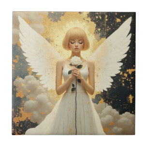 Celestial Grace Pretty Angel and Rose Tile
