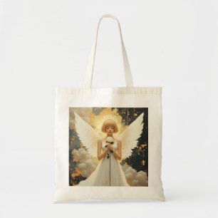 Celestial Grace Pretty Angel and Rose Tote Bag