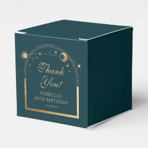 Celestial Green Gold Sun Moon Stars 30th Birthday Favour Box