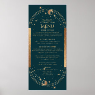 Celestial Green Gold Sun Moon Stars 30th Birthday Poster
