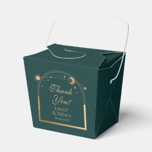 Celestial Green Gold Sun Moon Stars Wedding Favour Box