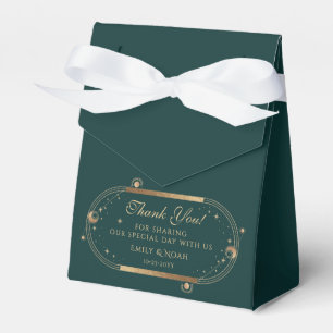 Celestial Green Gold Sun Moon Stars Wedding Favour Box