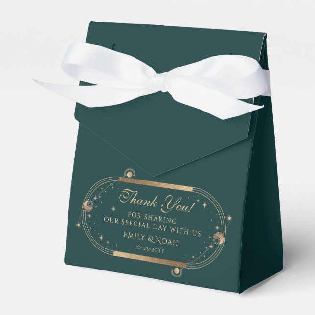 Celestial Green Gold Sun Moon Stars Wedding Favour Box (Front Side)