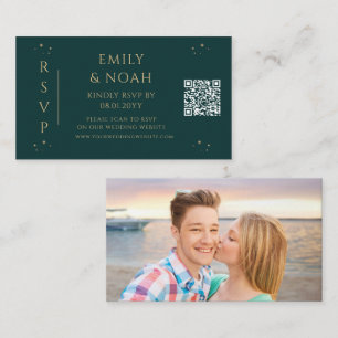Celestial Green Gold Wedding Online RSVP QR Photo Enclosure Card