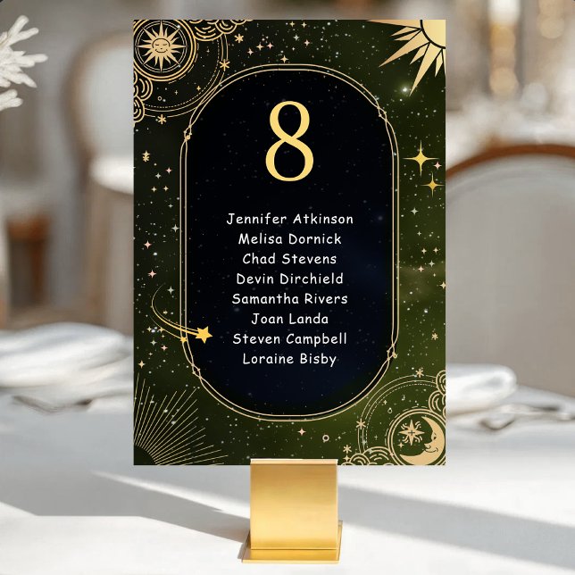 Celestial Green Olive Shooting Star Wedding Table Number (Creator Uploaded)