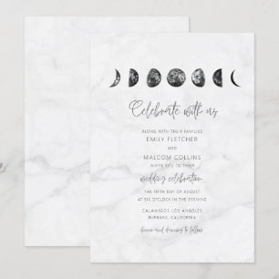 Celestial Grey Marble Moon Phases Wedding Invitation