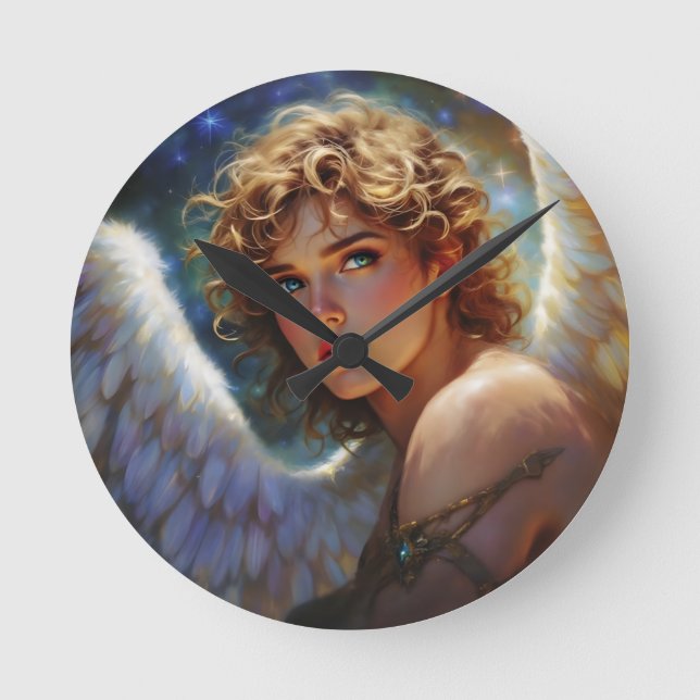 Celestial Guardian – Angel of the Stars Round Clock (Front)