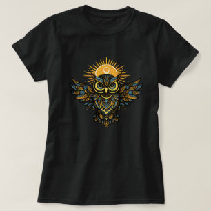 Celestial Guardian Owl Sun Halo Folk Art T-Shirt