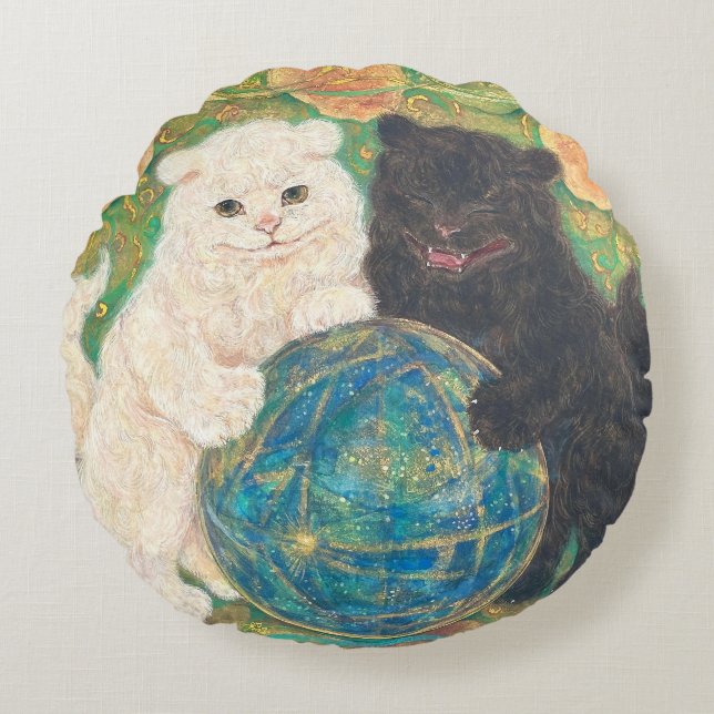 Celestial Guardians: Cosmic Harmony Round Cushion (Front)