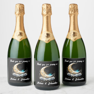 Celestial half moon starry night elegant luna sparkling wine label