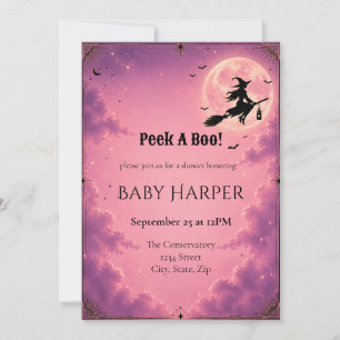 Celestial Halloween Baby Shower Invitation   Pink