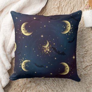 Celestial Halloween Night Bokeh - Mystical Moon Cushion