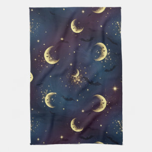 Celestial Halloween Night Bokeh - Mystical Moon Tea Towel