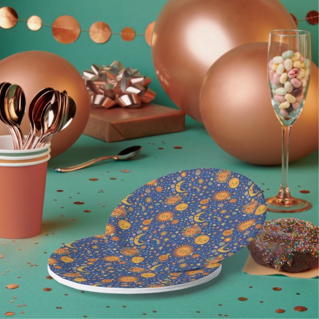 Celestial Hand Drawn Pattern - Paper Plates (Multi)
