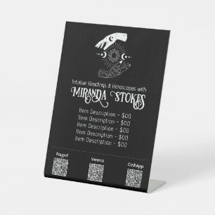 Celestial Hands Sun & Moon Tarot Reader Price List Pedestal Sign