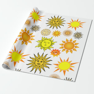 celestial Happy sun faces cartoon clipart Wrapping Paper