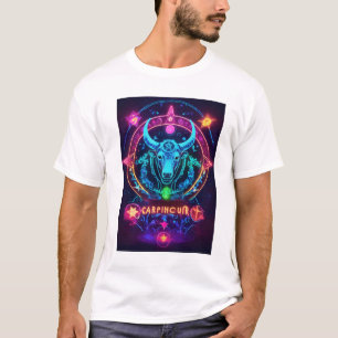 Celestial Harmony: Capricorn & Taurus Neon Zodiac  T-Shirt