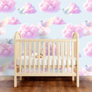 Celestial Harmony: Pink Cloudscape with White Bird Wallpaper